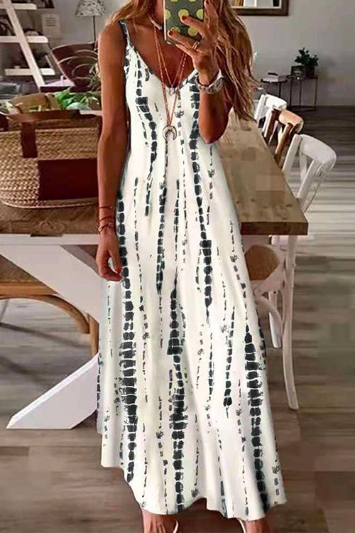 Margovil V Neck Tie Dye Swing Maxi Cami Dress