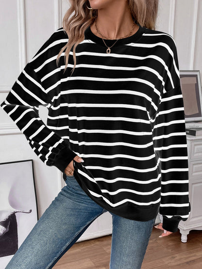 Striped Round Neck Long Sleeve Sweatshirt - Sydney So Sweet