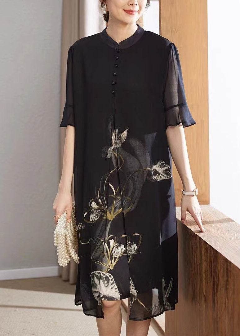 French Navy Print False Chiffon Two Pieces Dress Half Sleeve OP1090 Ada Fashion