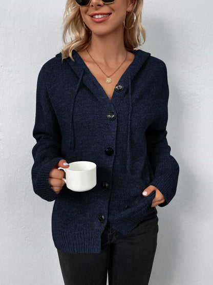 Button - Down Long Sleeve Hooded Sweater - Admiresty