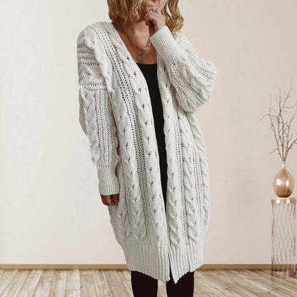 Cable - Knit Open Front Dropped Shoulder Cardigan - Admiresty