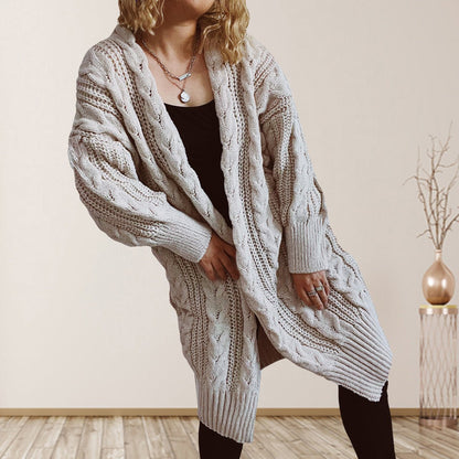 Cable - Knit Open Front Dropped Shoulder Cardigan - Admiresty