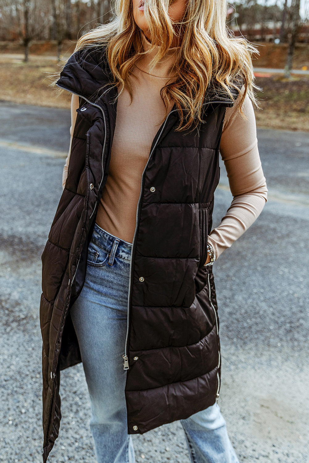 Hooded Long Quilted Vest Coat - Coats - Sunny Angela