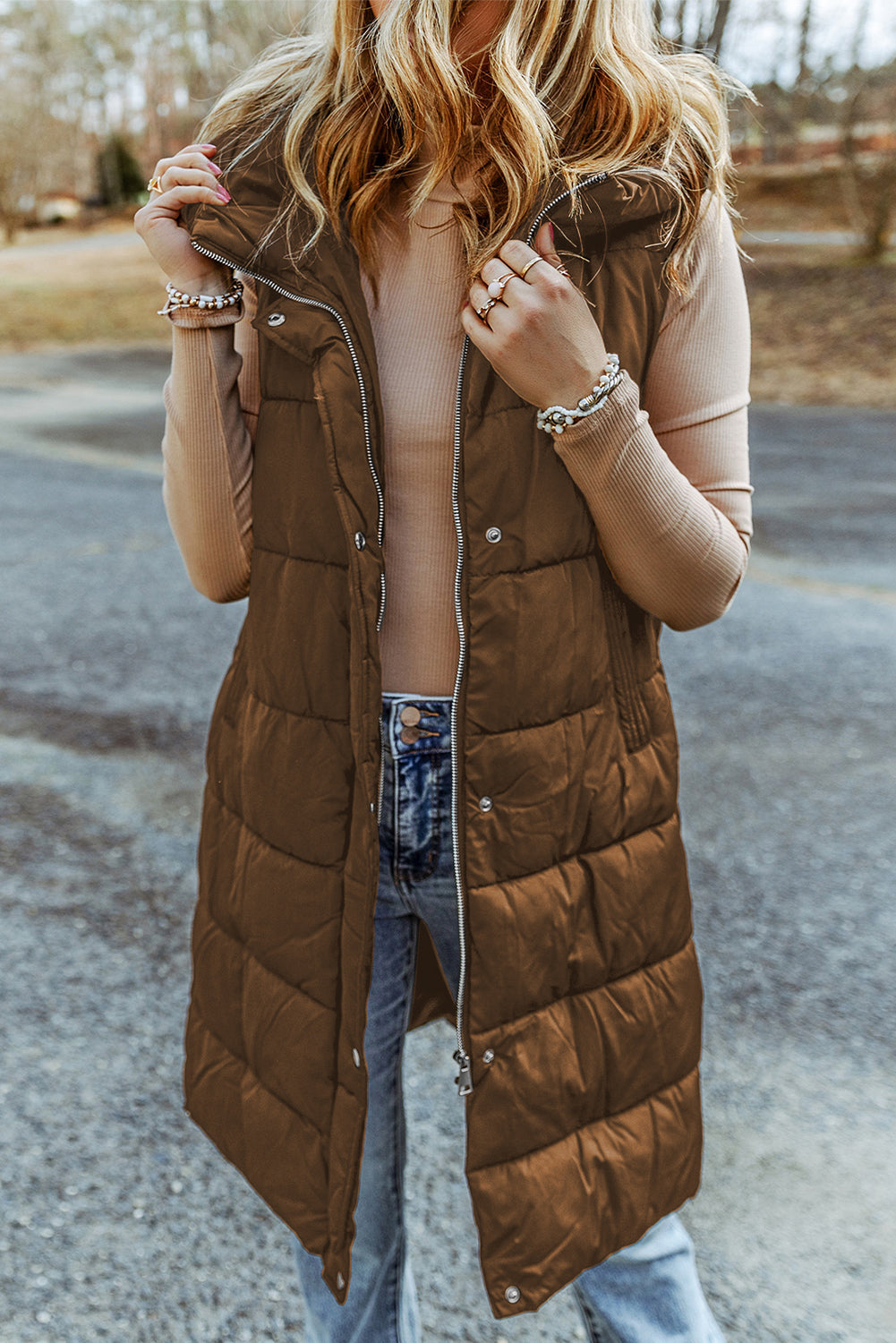 Hooded Long Quilted Vest Coat - Coats - Sunny Angela