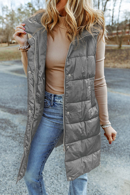 Hooded Long Quilted Vest Coat - Coats - Sunny Angela