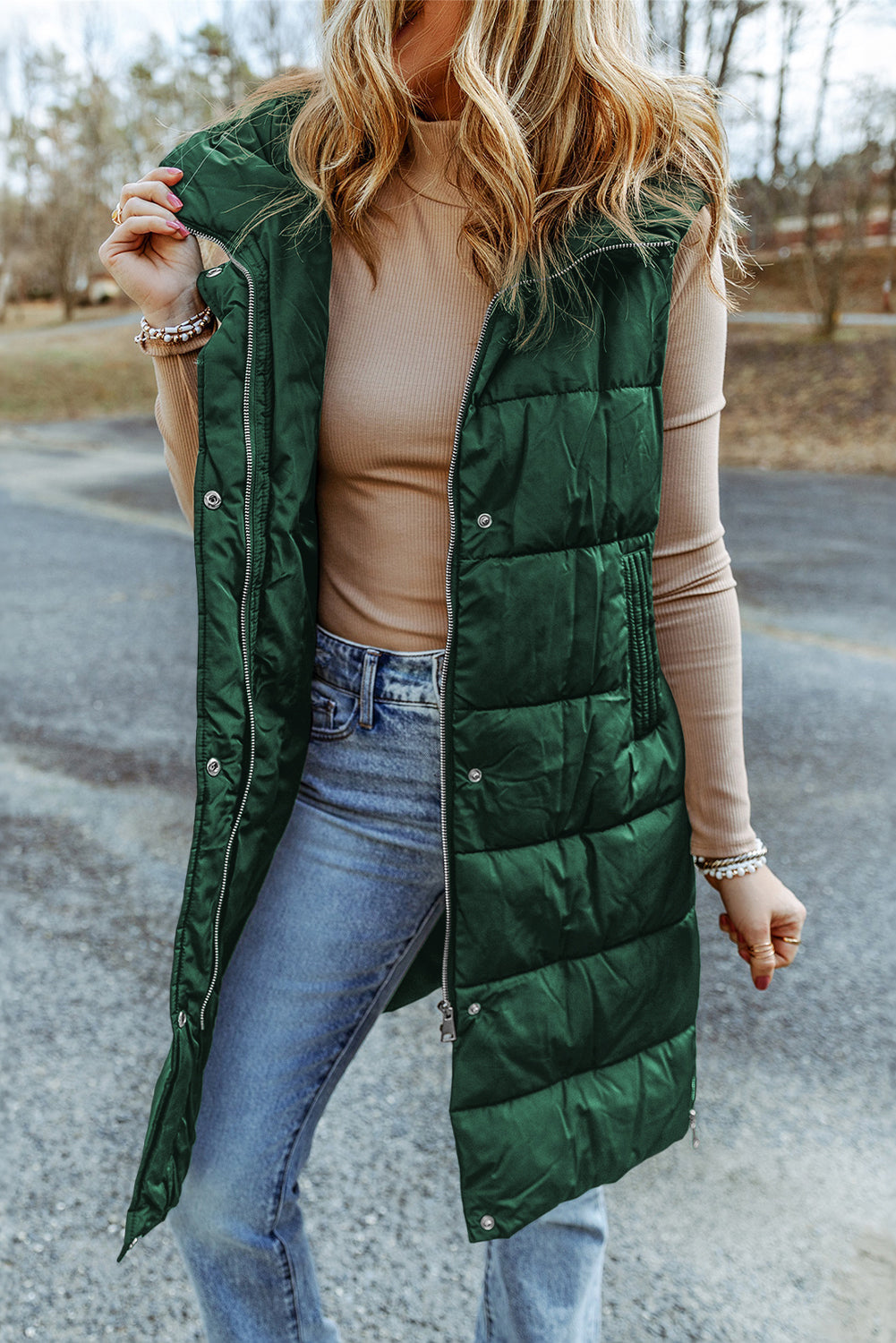 Hooded Long Quilted Vest Coat - Coats - Sunny Angela