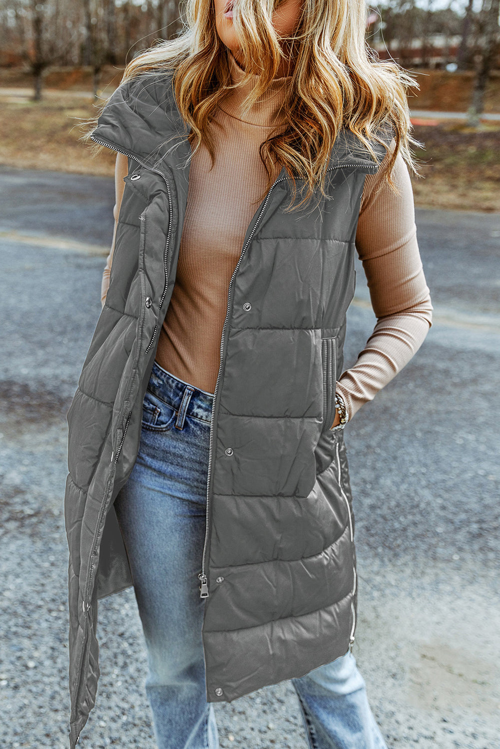 Hooded Long Quilted Vest Coat - Coats - Sunny Angela