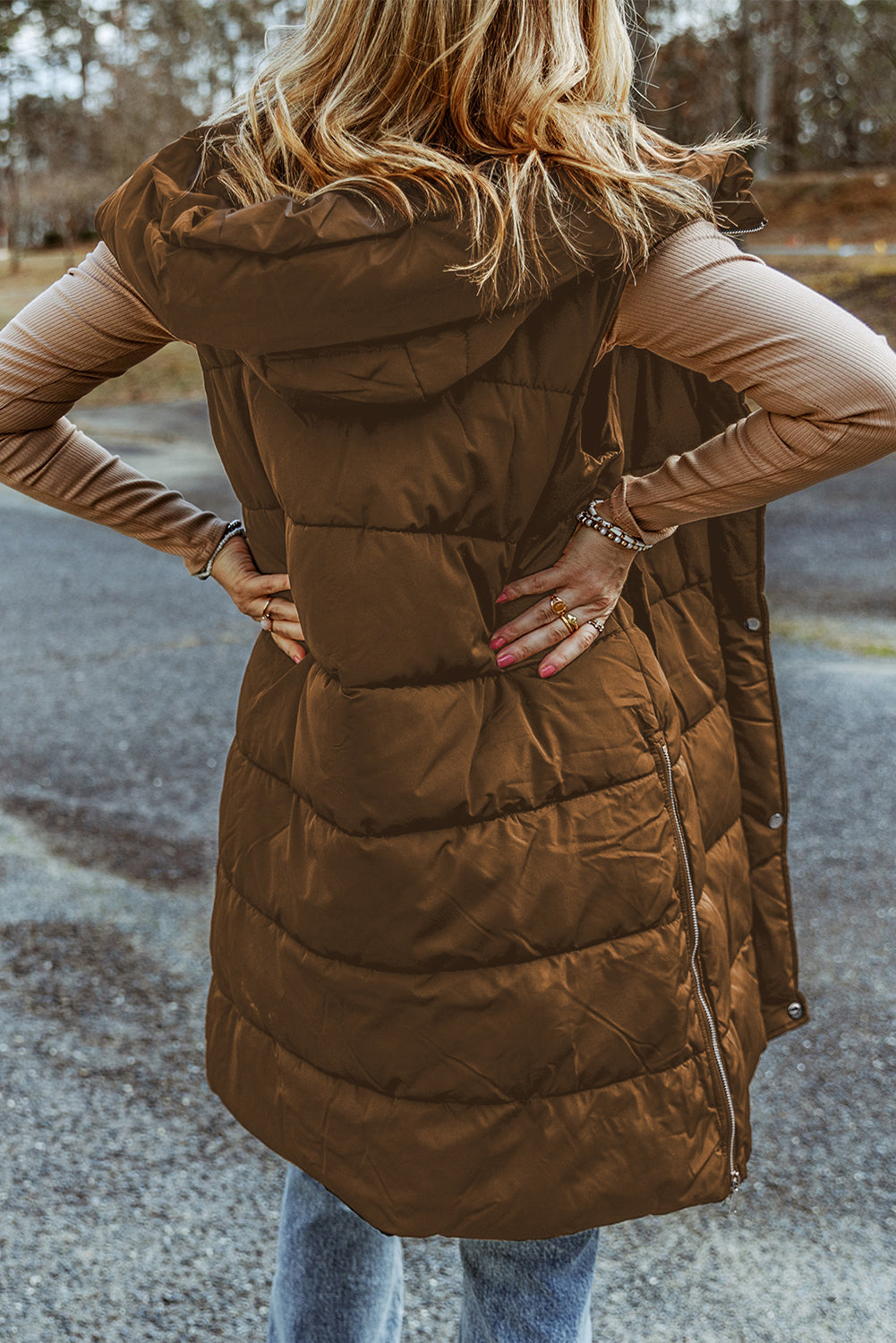 Hooded Long Quilted Vest Coat - Coats - Sunny Angela