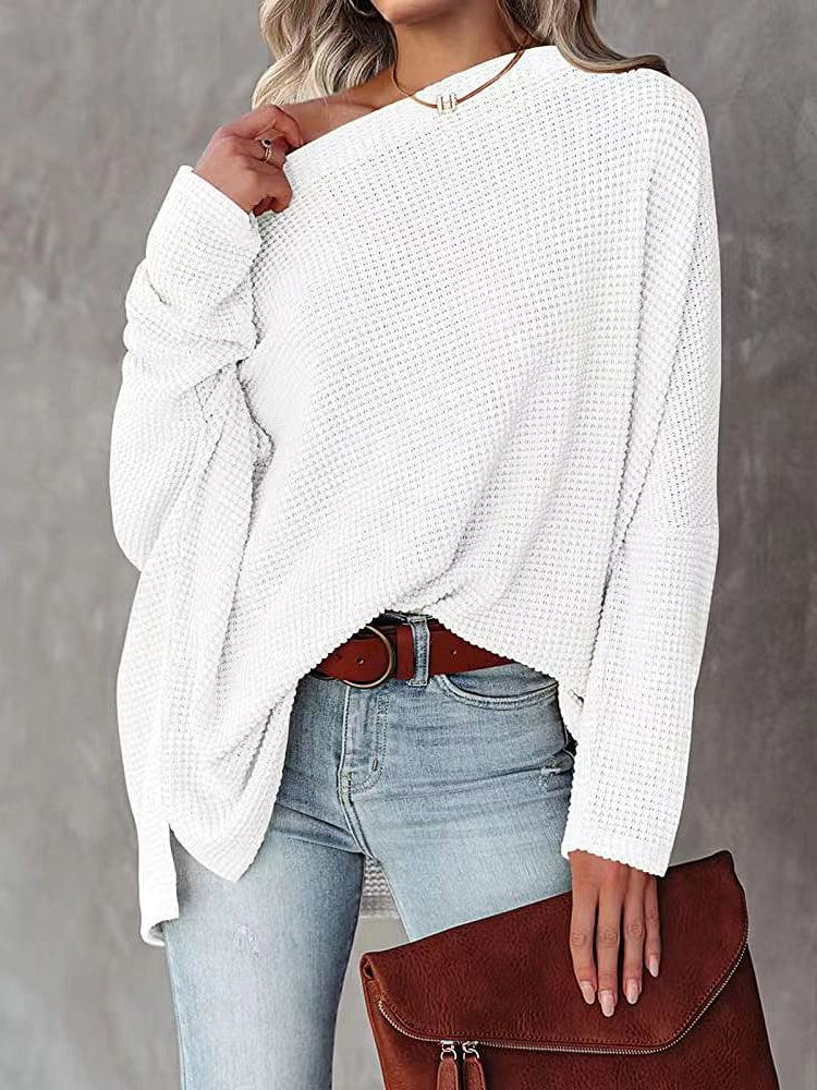 Sweaters - Casual Off Shoulder Knitting Pullover Long Sleeve Sweater - MsDressly